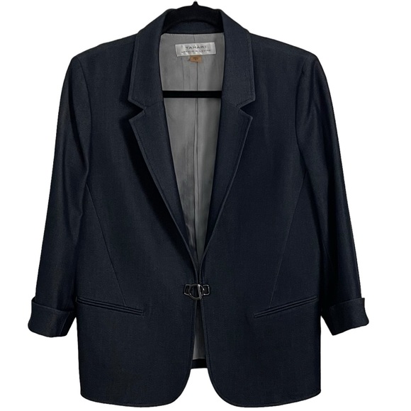 TAHARI DARK DENIM BUCKLE FRONT BLAZER & PENCIL SKIRT SIZE 8 - Picture 2 of 9